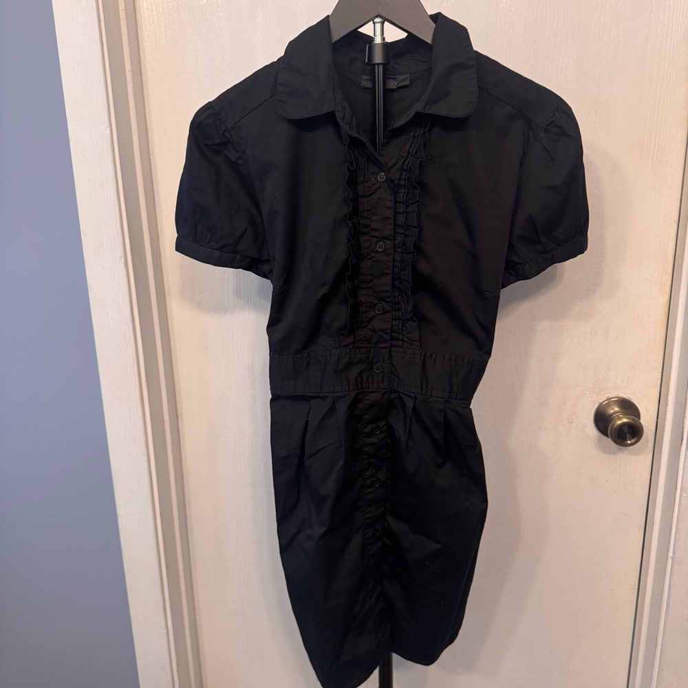 Style & Co Black Shirt Dress Size 12 Ruffle Front Button Up Tie Waist